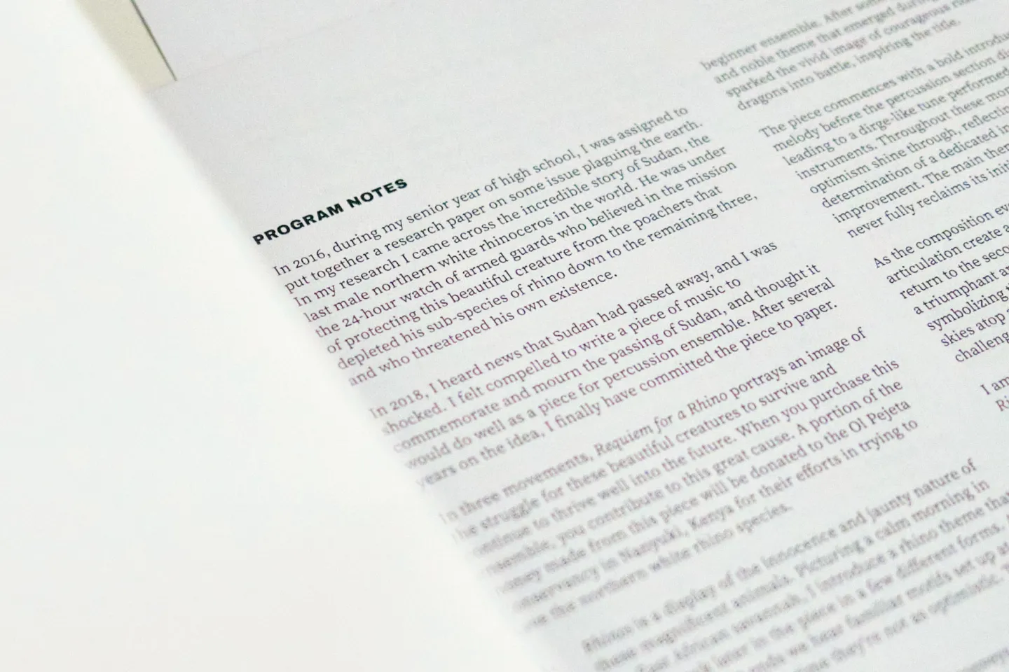 Open score showing Program Notes page