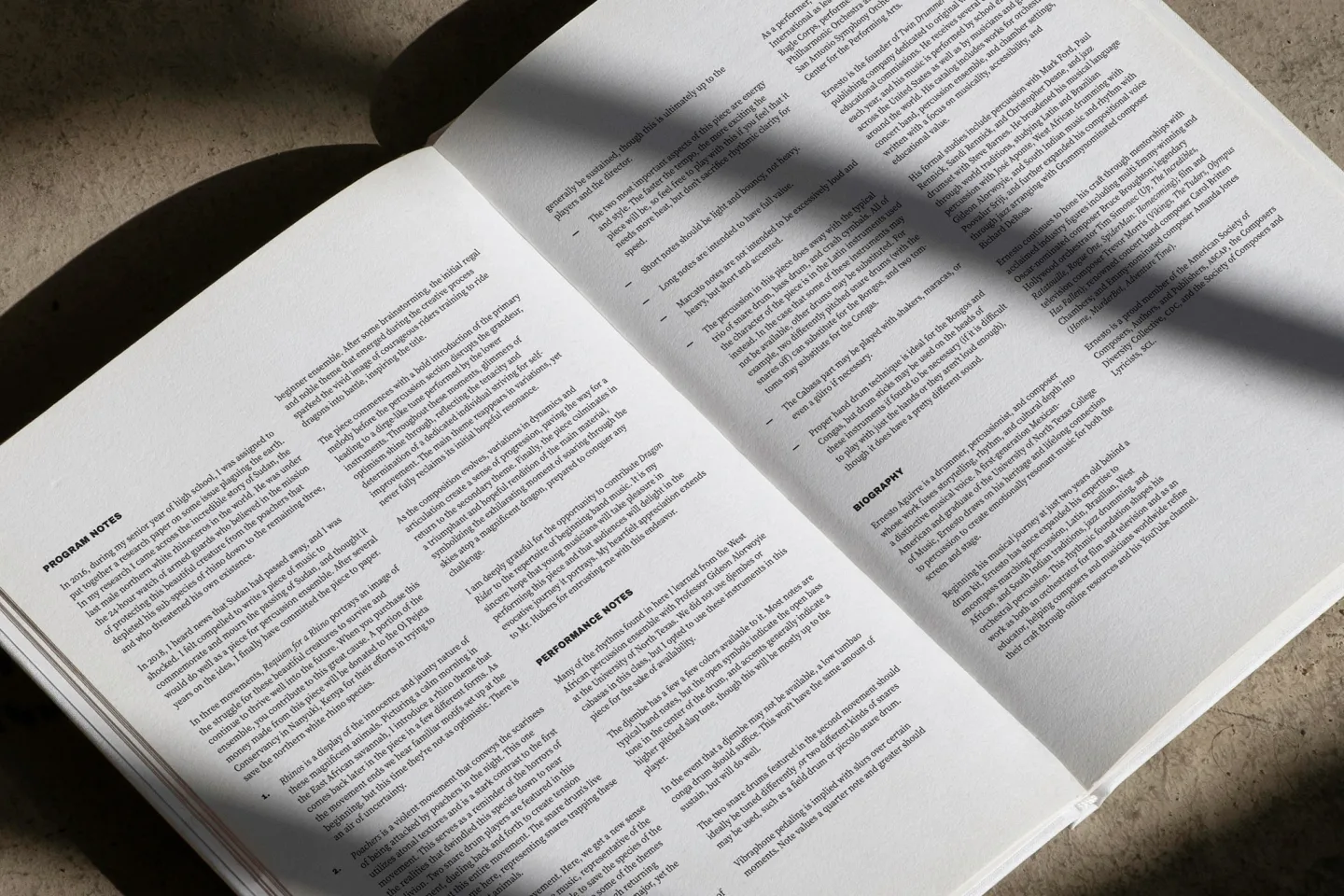 Open score spread, Program Notes and Biography